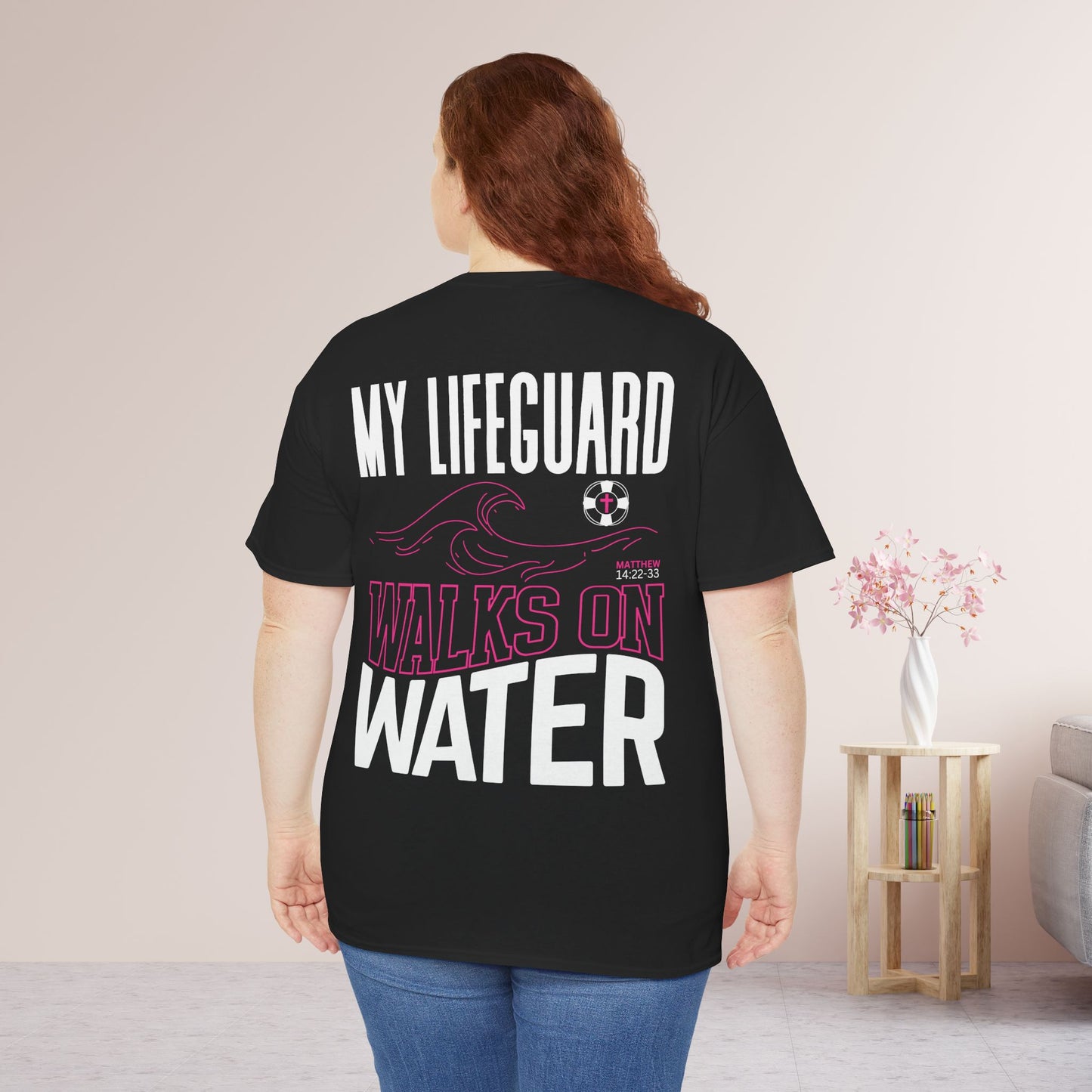 Jesus Saves - My Lifeguard Walks On Water Heavy Cotton Tee
