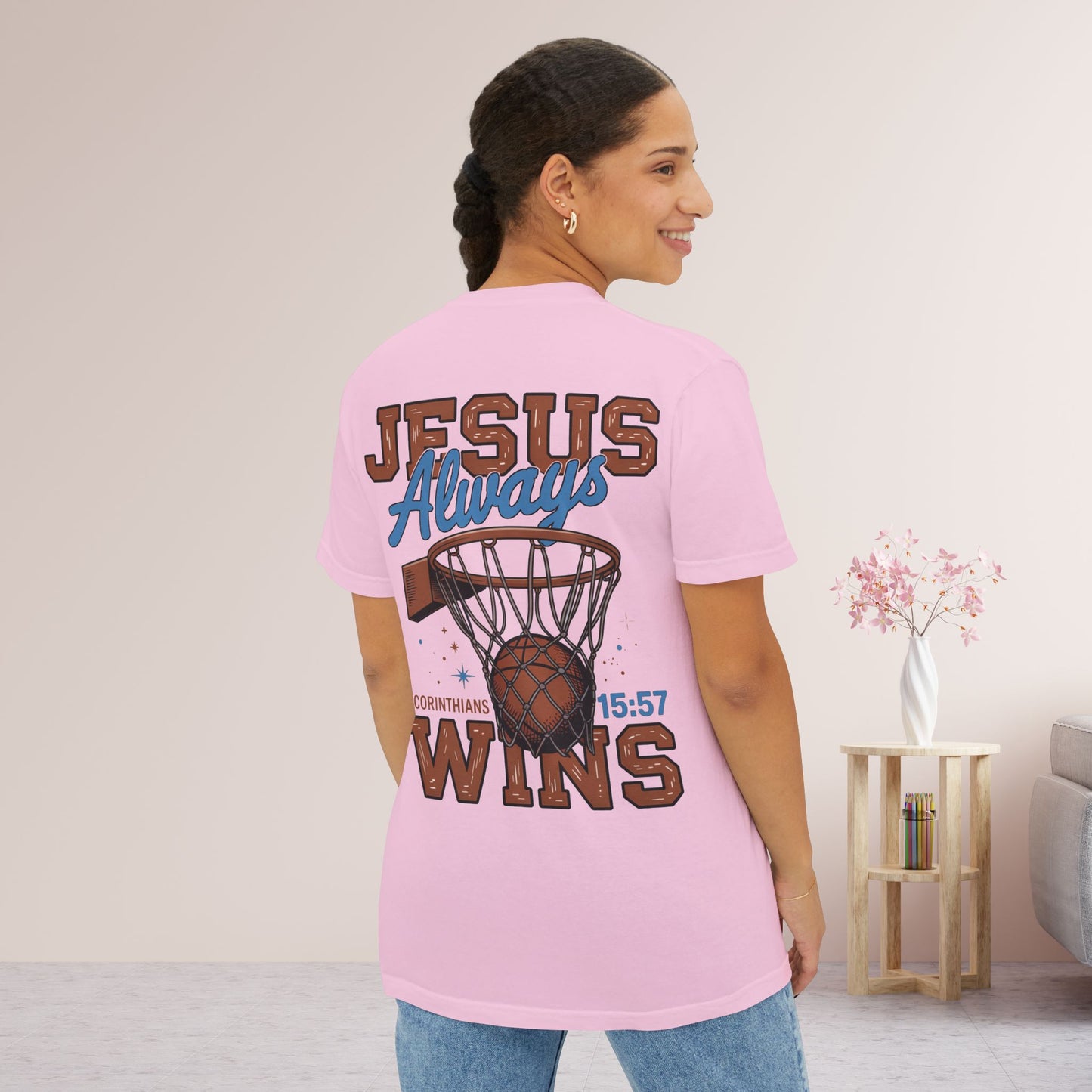 Jesus Always Wins Comfort Colors Pocket T-Shirt