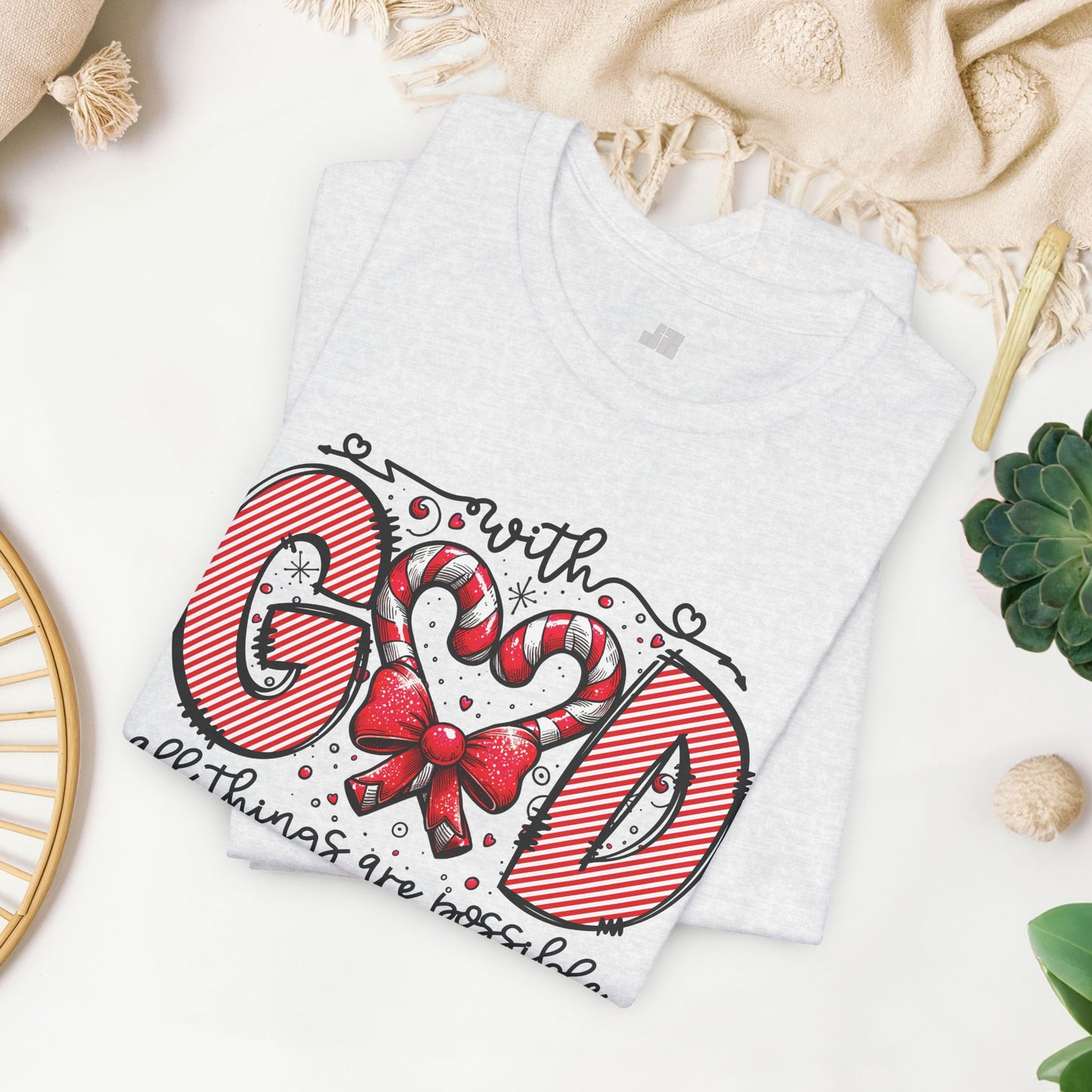 With God All Things Are Possible Christmas Soft Cotton Tee - Christian Shirt