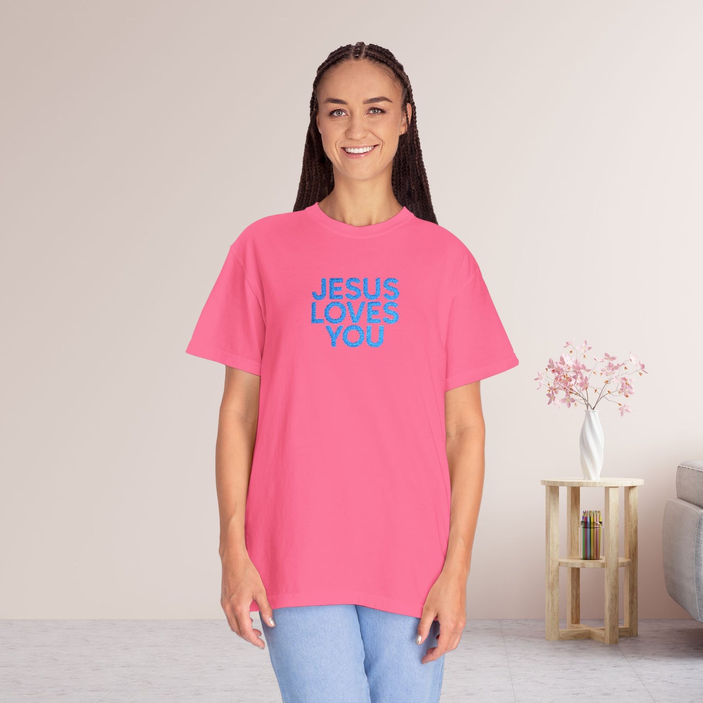 Jesus Loves You Embroidered Comfort Colors Shirt