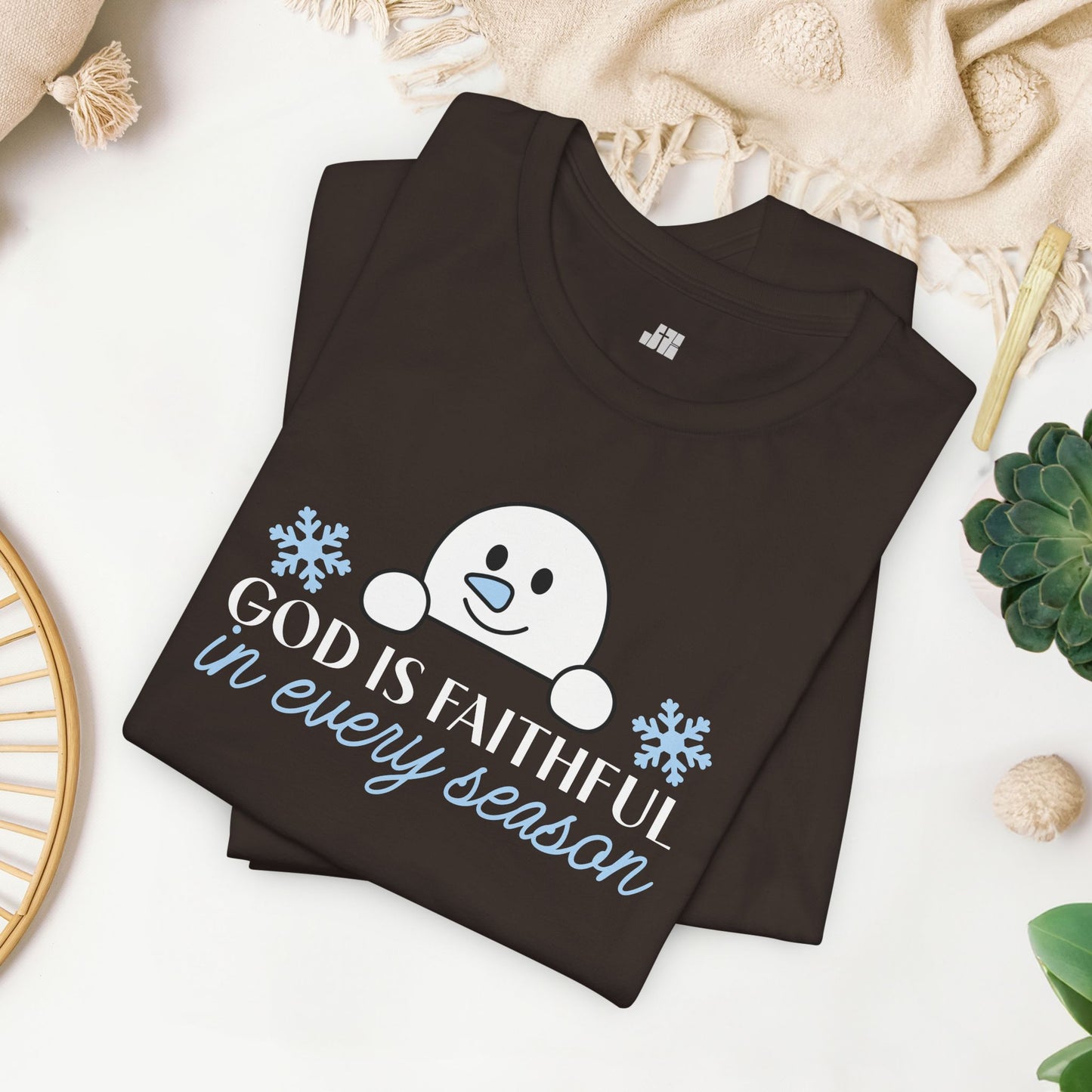 God is Faithful in Every Season Soft Cotton Tee - Christian Christmas Shirt