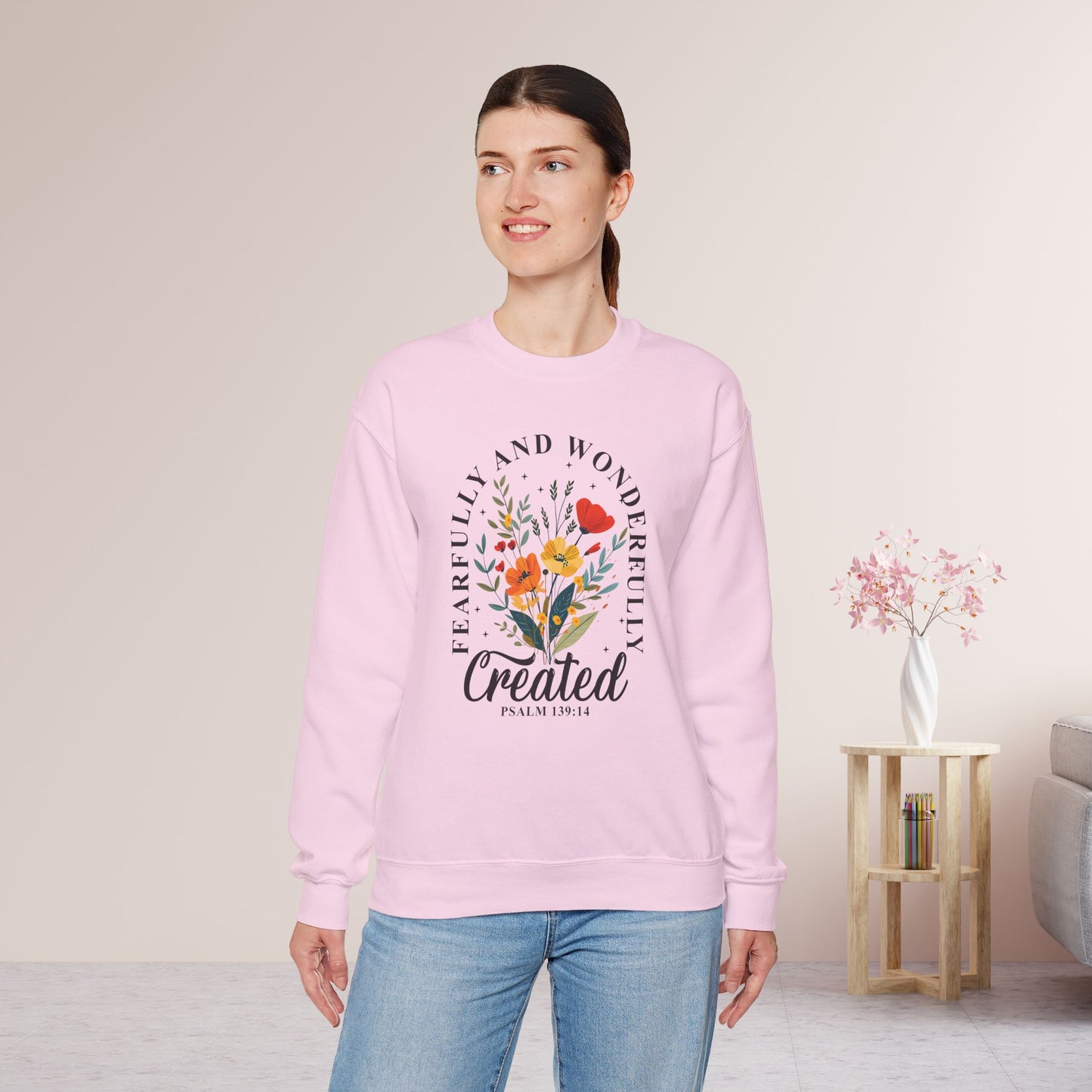 Fearfully and Wonderfully Created Psalm 139:14 Sweatshirt - Christian Mom Sweatshirt