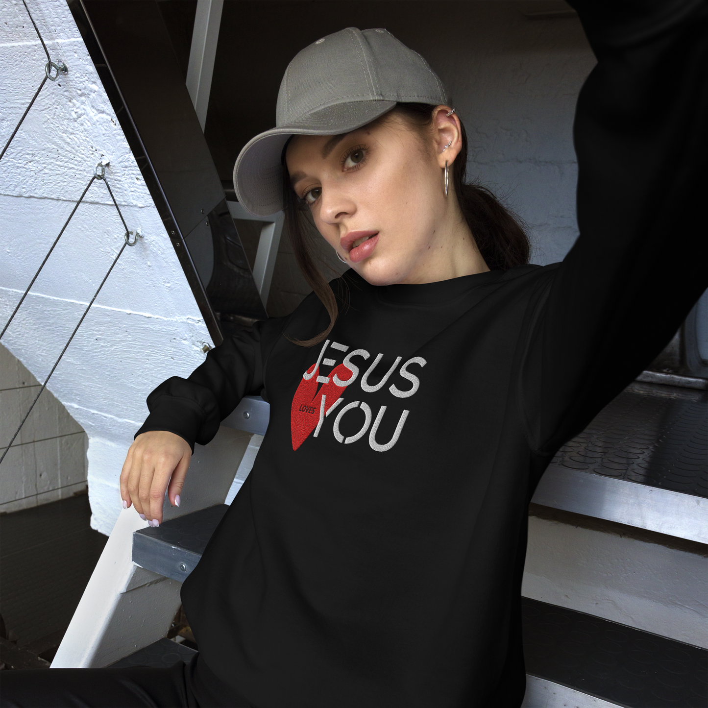Jesus Loves You Embroidered Sweatshirt