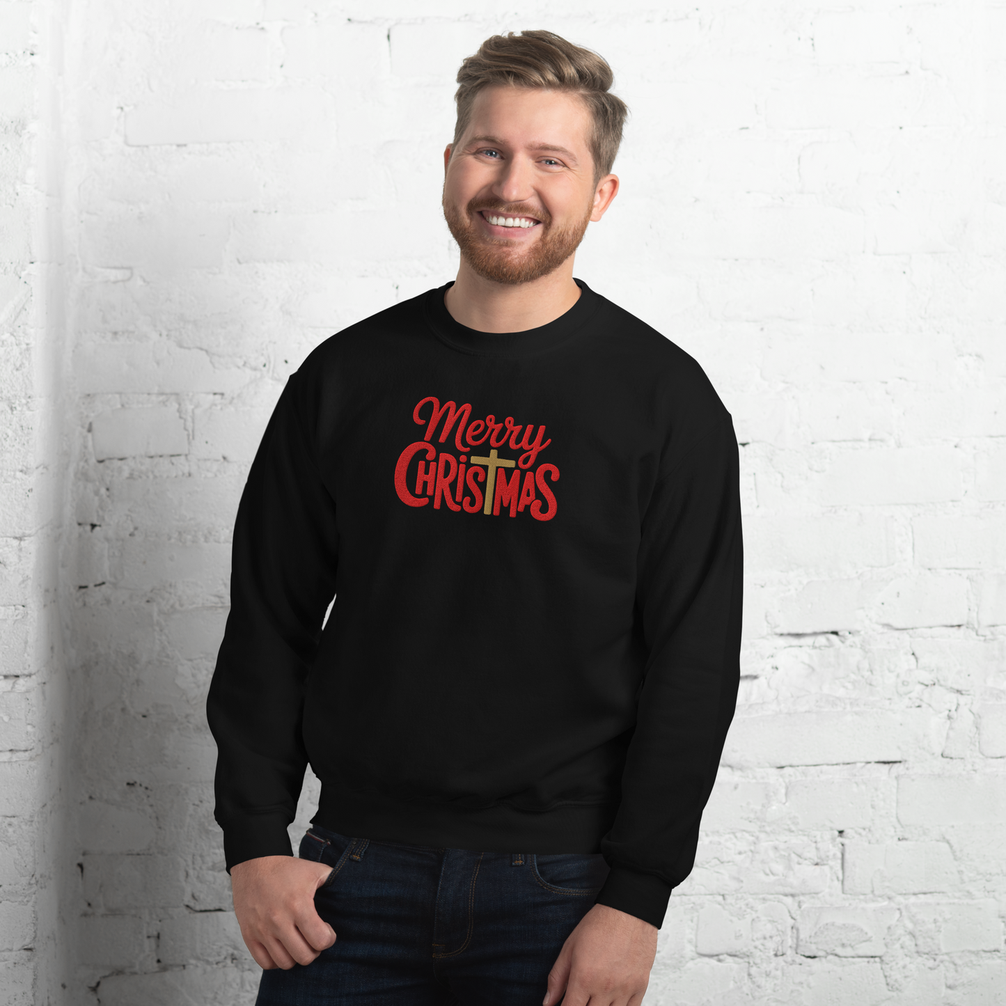 Embroidered Merry Christmas Sweatshirt
