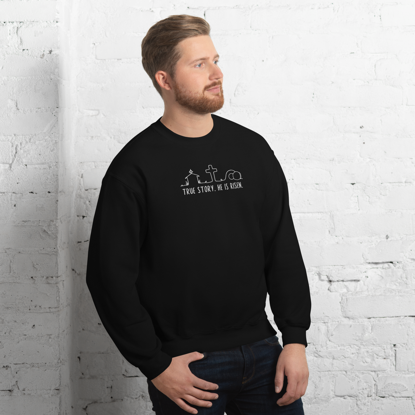 True Story He is Risen Embroidered Sweatshirt