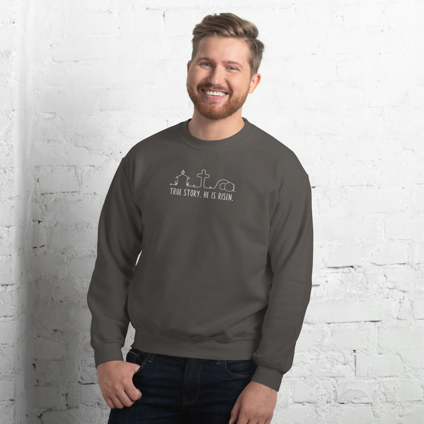 True Story He is Risen Embroidered Sweatshirt