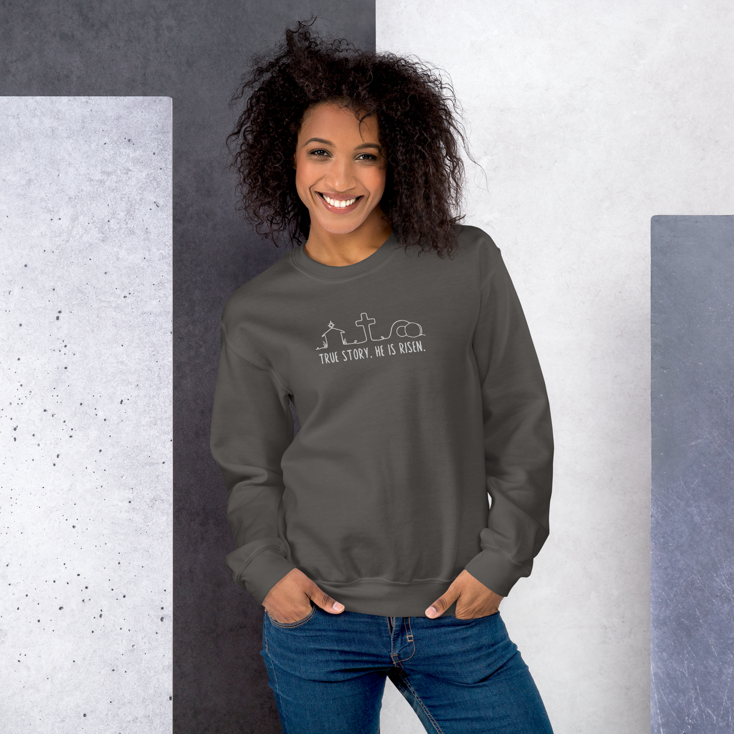 True Story He is Risen Embroidered Sweatshirt