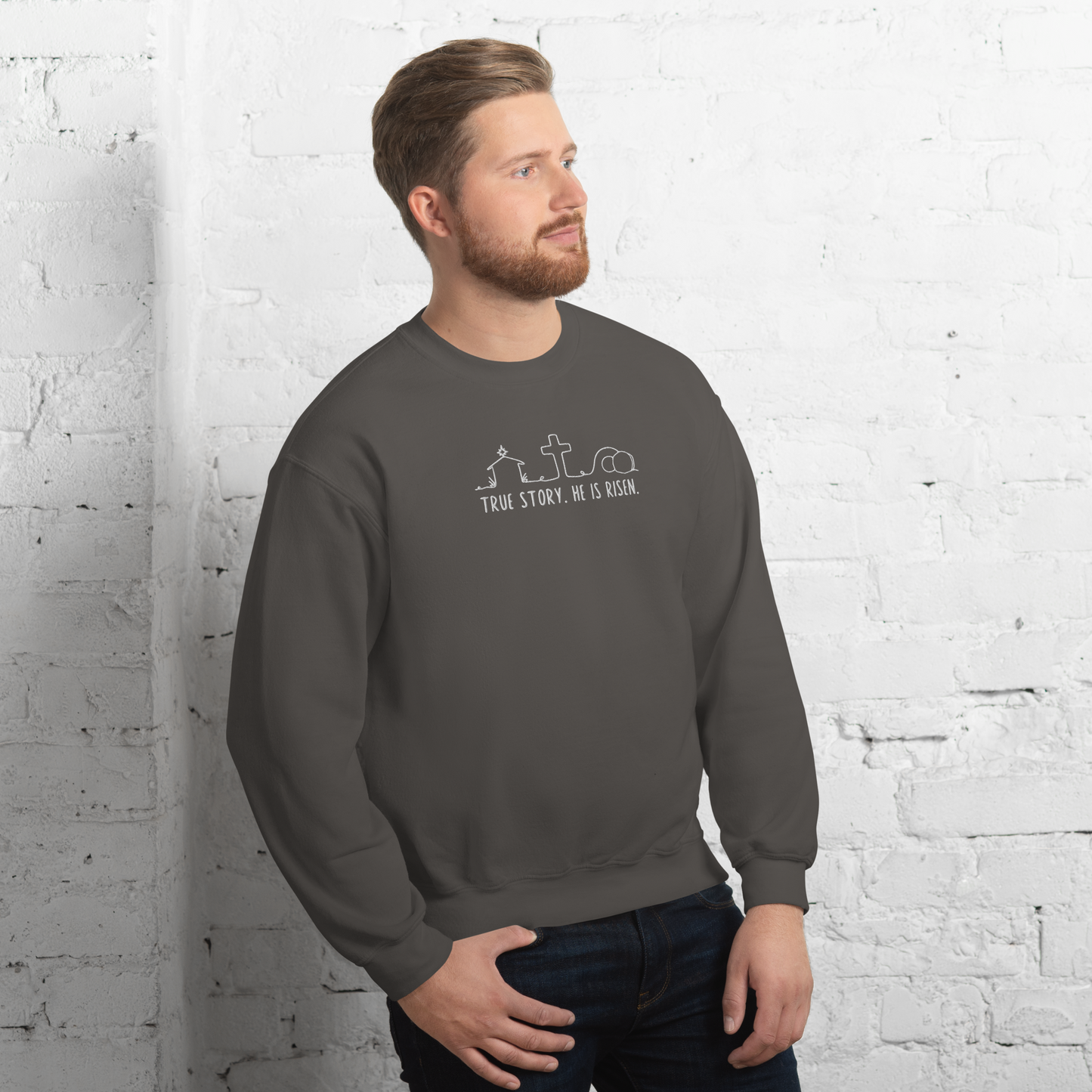True Story He is Risen Embroidered Sweatshirt