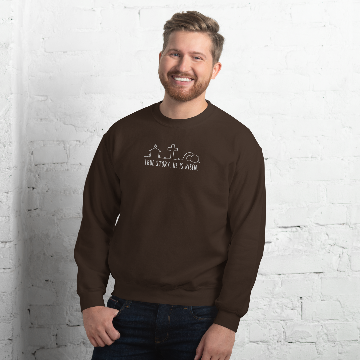 True Story He is Risen Embroidered Sweatshirt