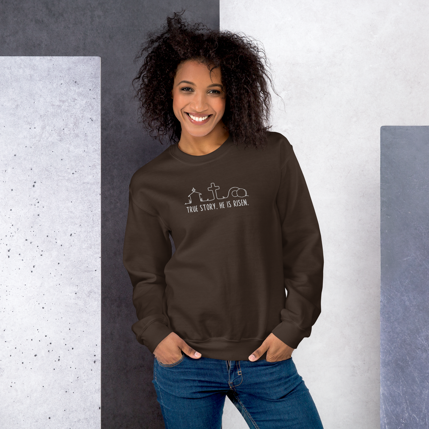 True Story He is Risen Embroidered Sweatshirt