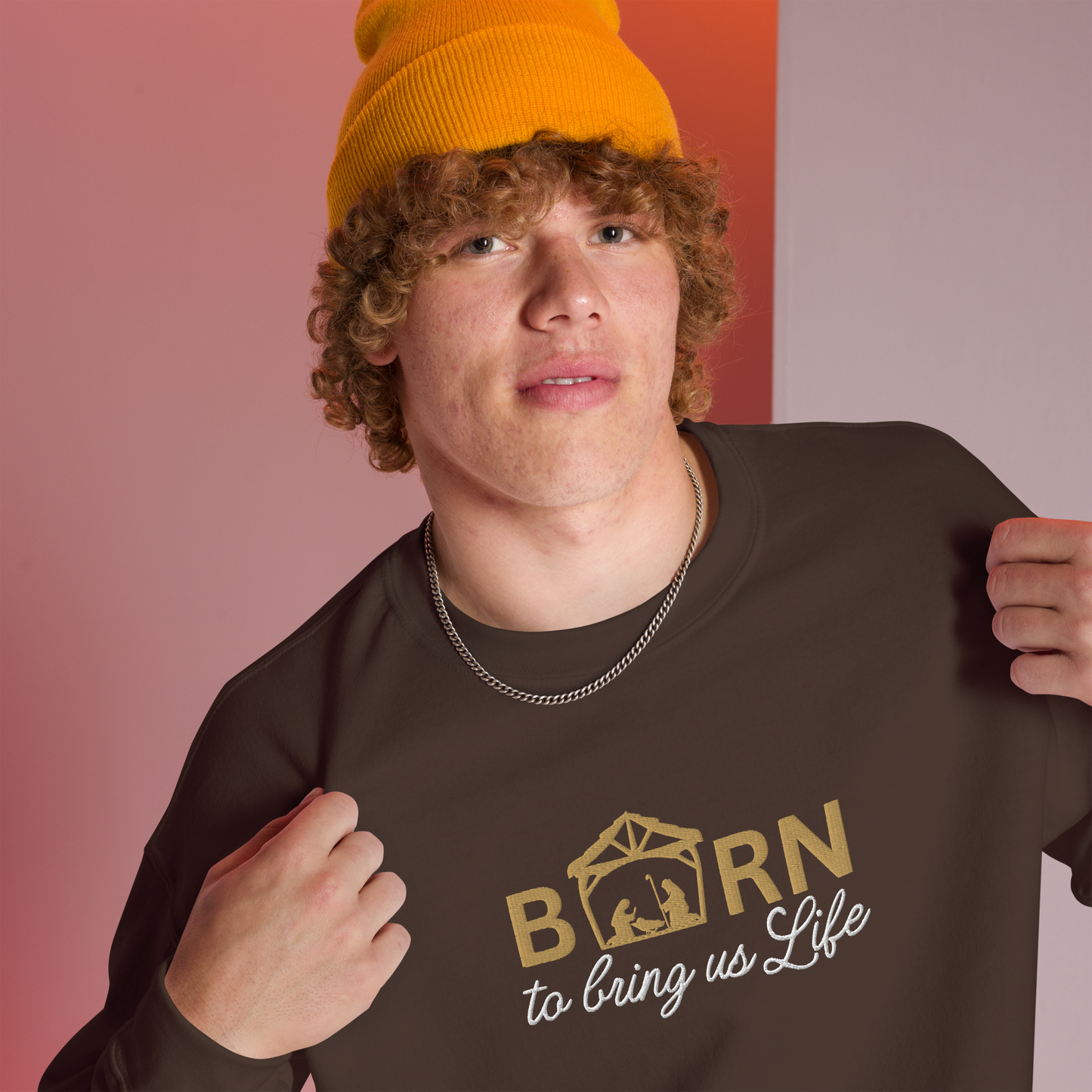Embroidered Born To Bring Us Life Christmas Sweatshirt