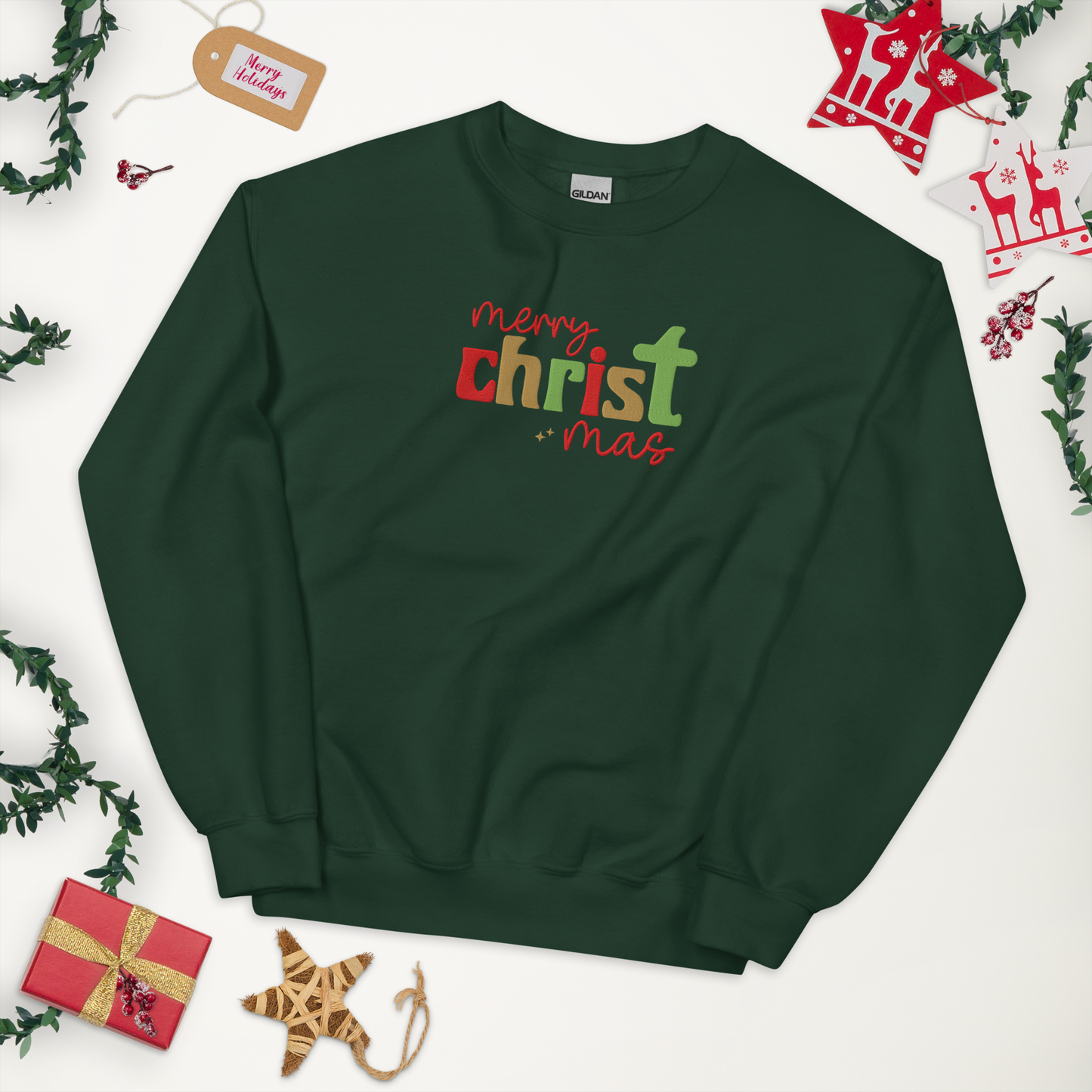 Embroidered Merry Christmas Sweatshirt