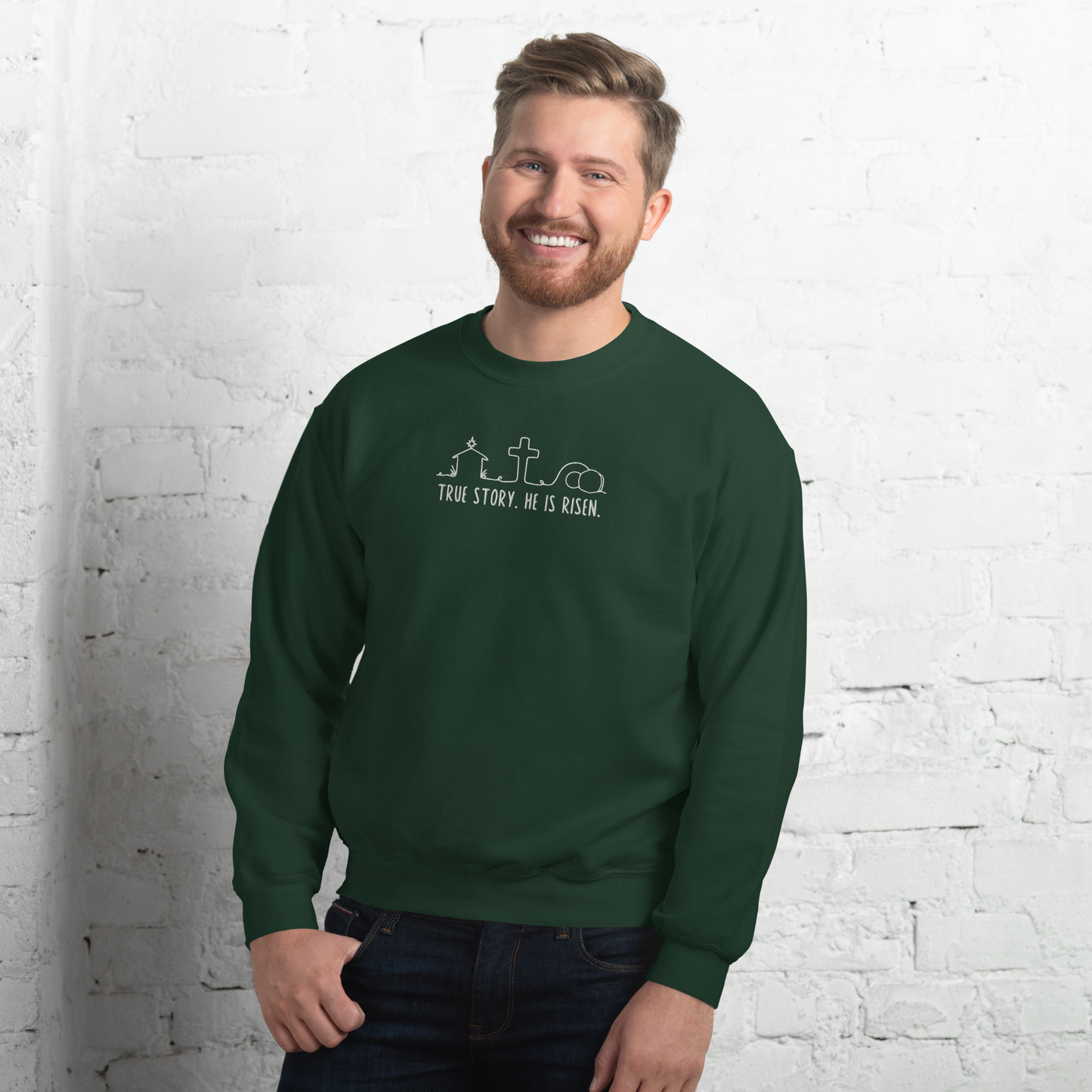 True Story He is Risen Embroidered Sweatshirt