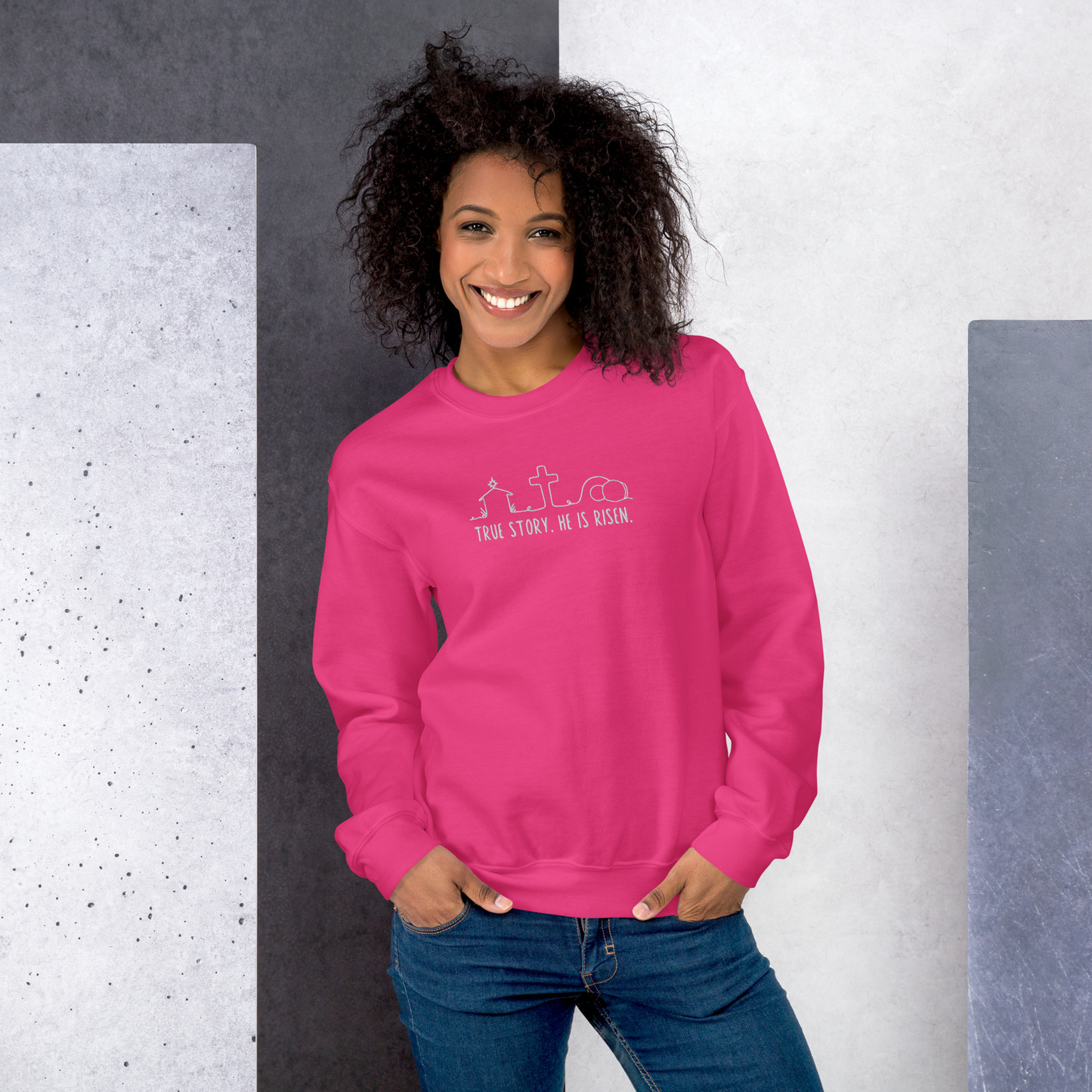 True Story He is Risen Embroidered Sweatshirt