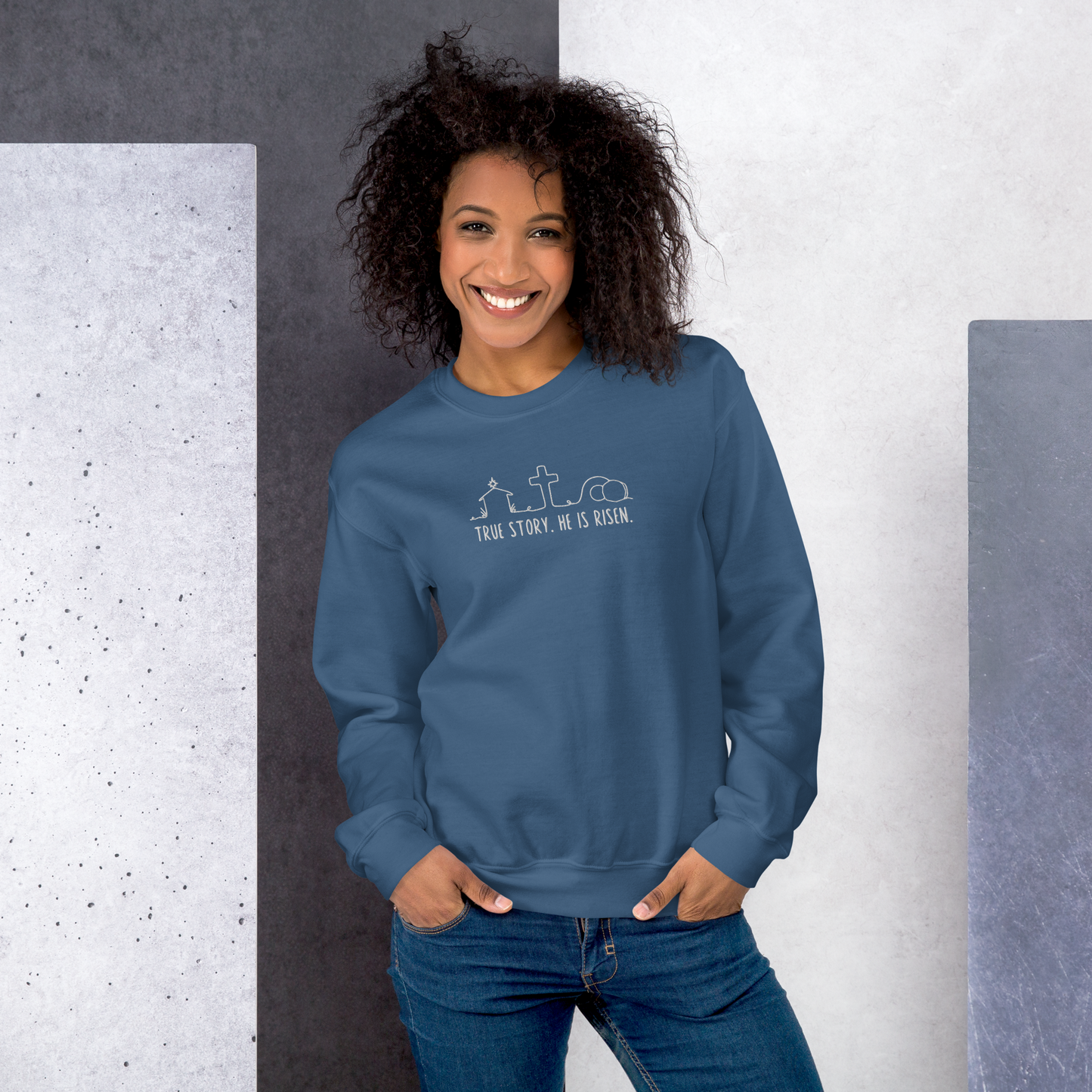 True Story He is Risen Embroidered Sweatshirt