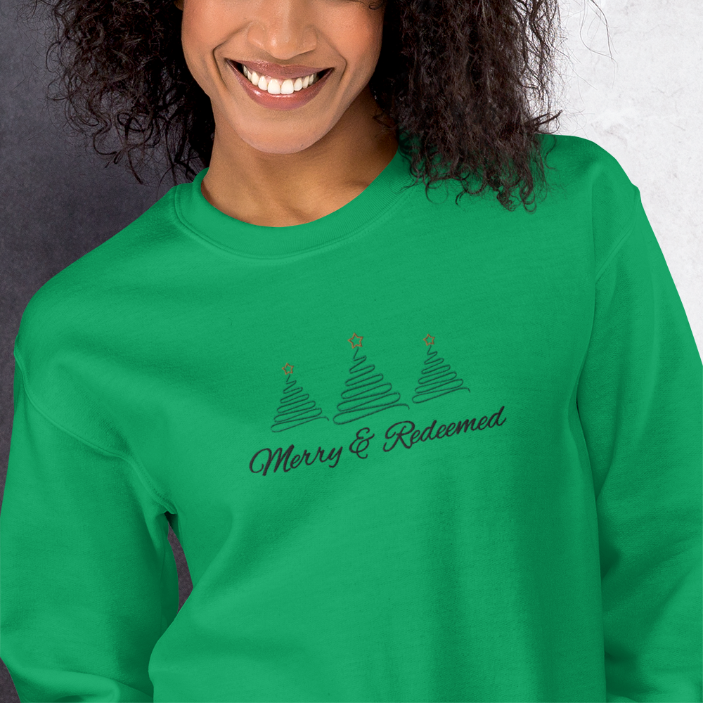 Embroidered Merry & Redeemed Christmas Sweatshirt