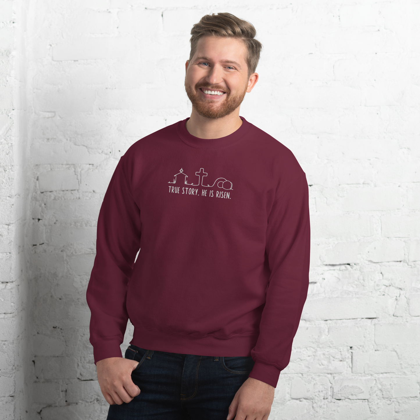 True Story He is Risen Embroidered Sweatshirt