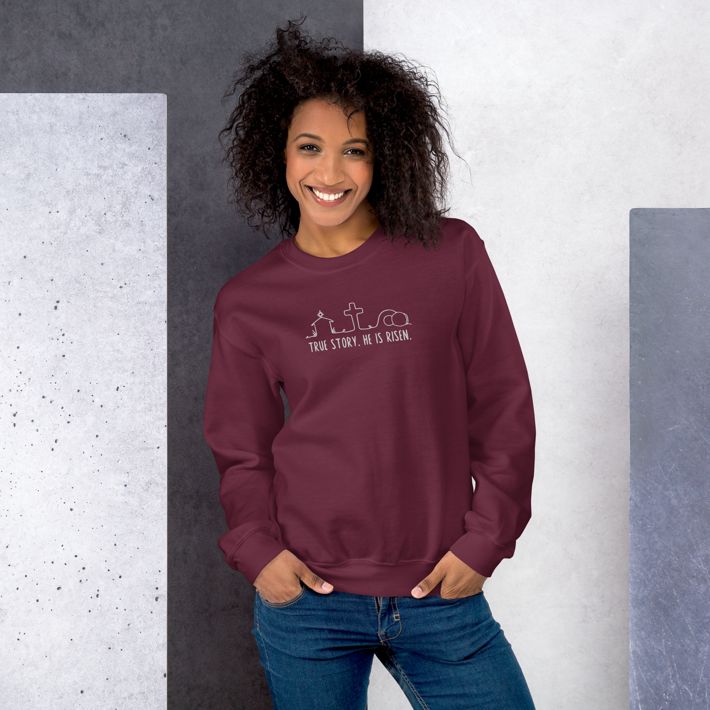 True Story He is Risen Embroidered Sweatshirt
