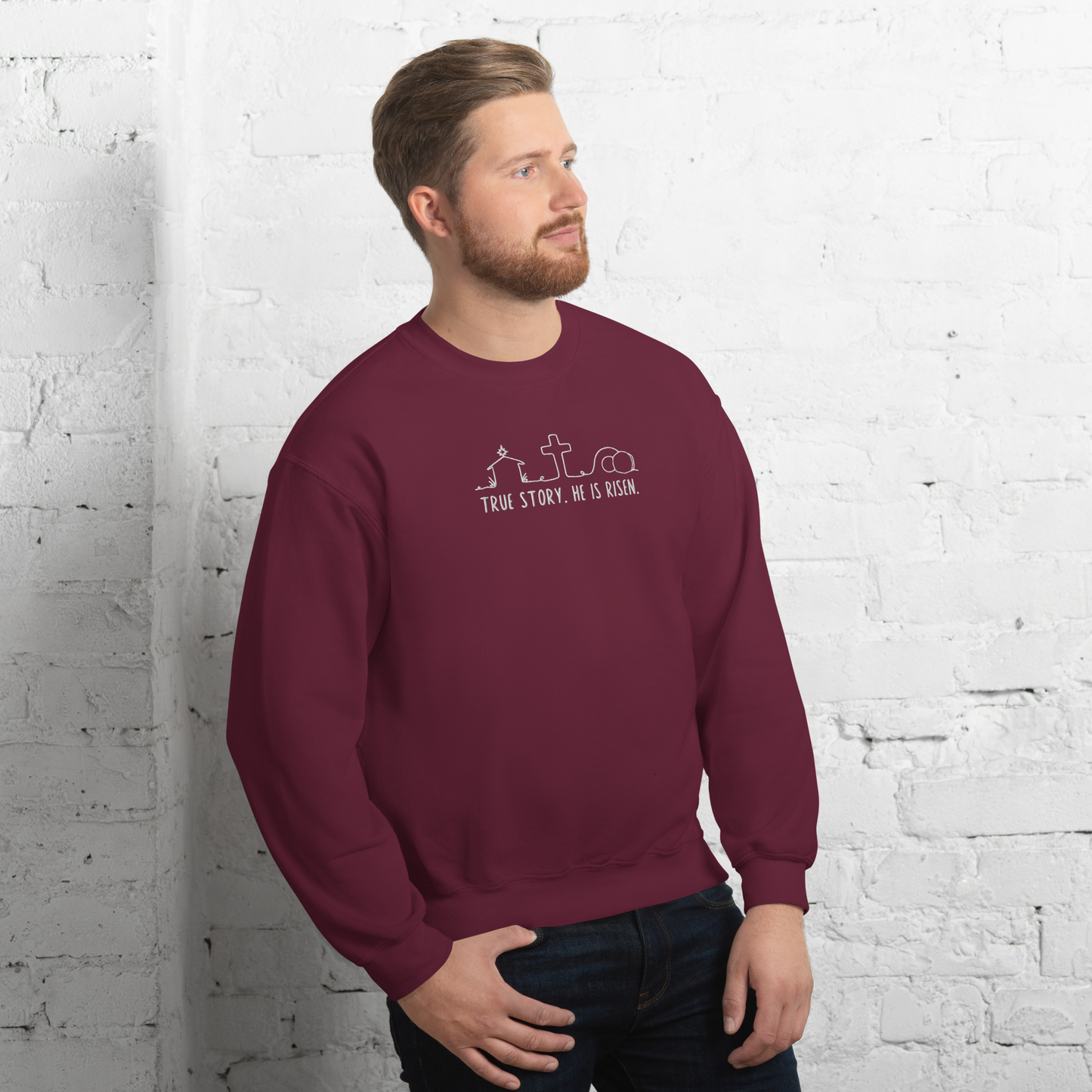 True Story He is Risen Embroidered Sweatshirt