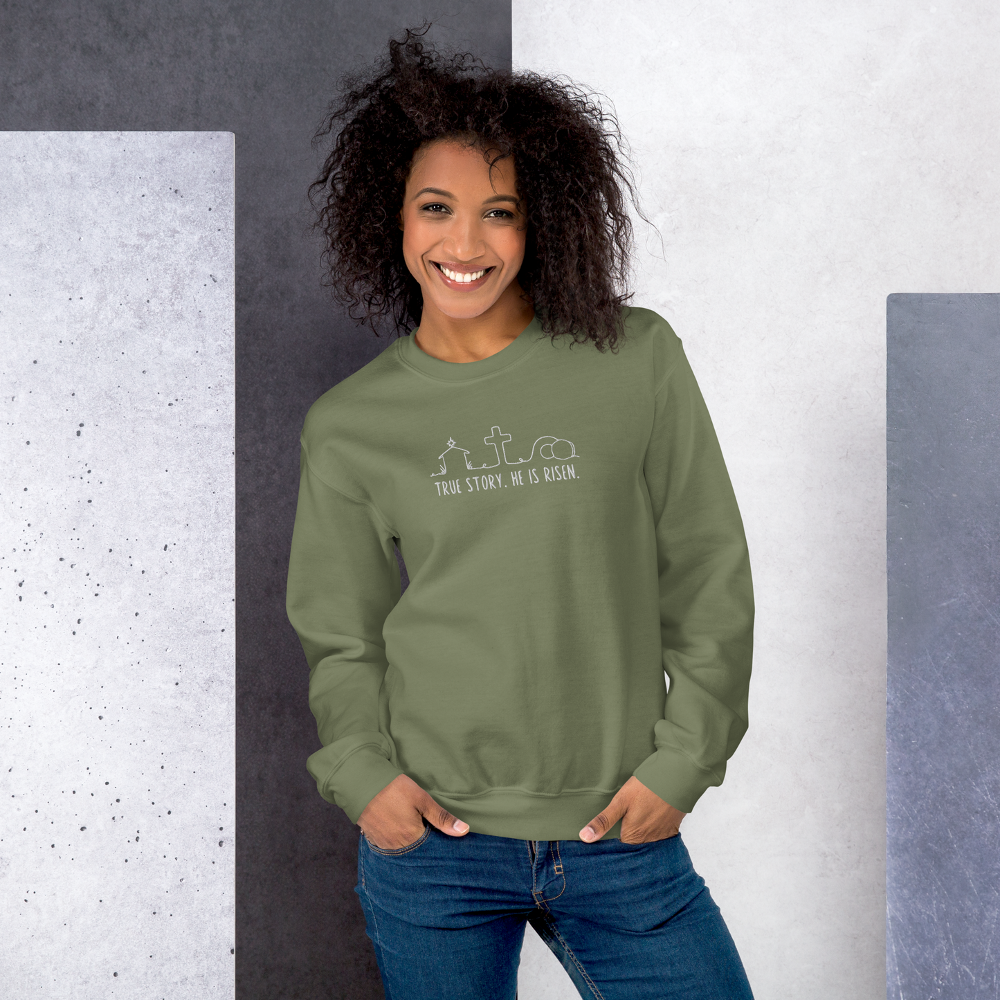 True Story He is Risen Embroidered Sweatshirt