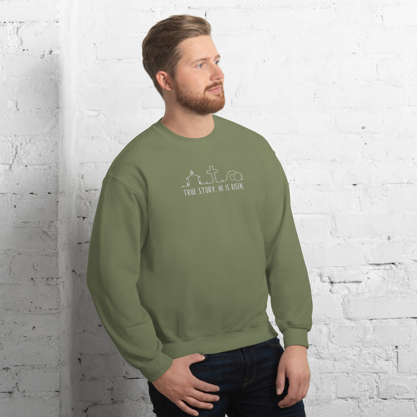 True Story He is Risen Embroidered Sweatshirt