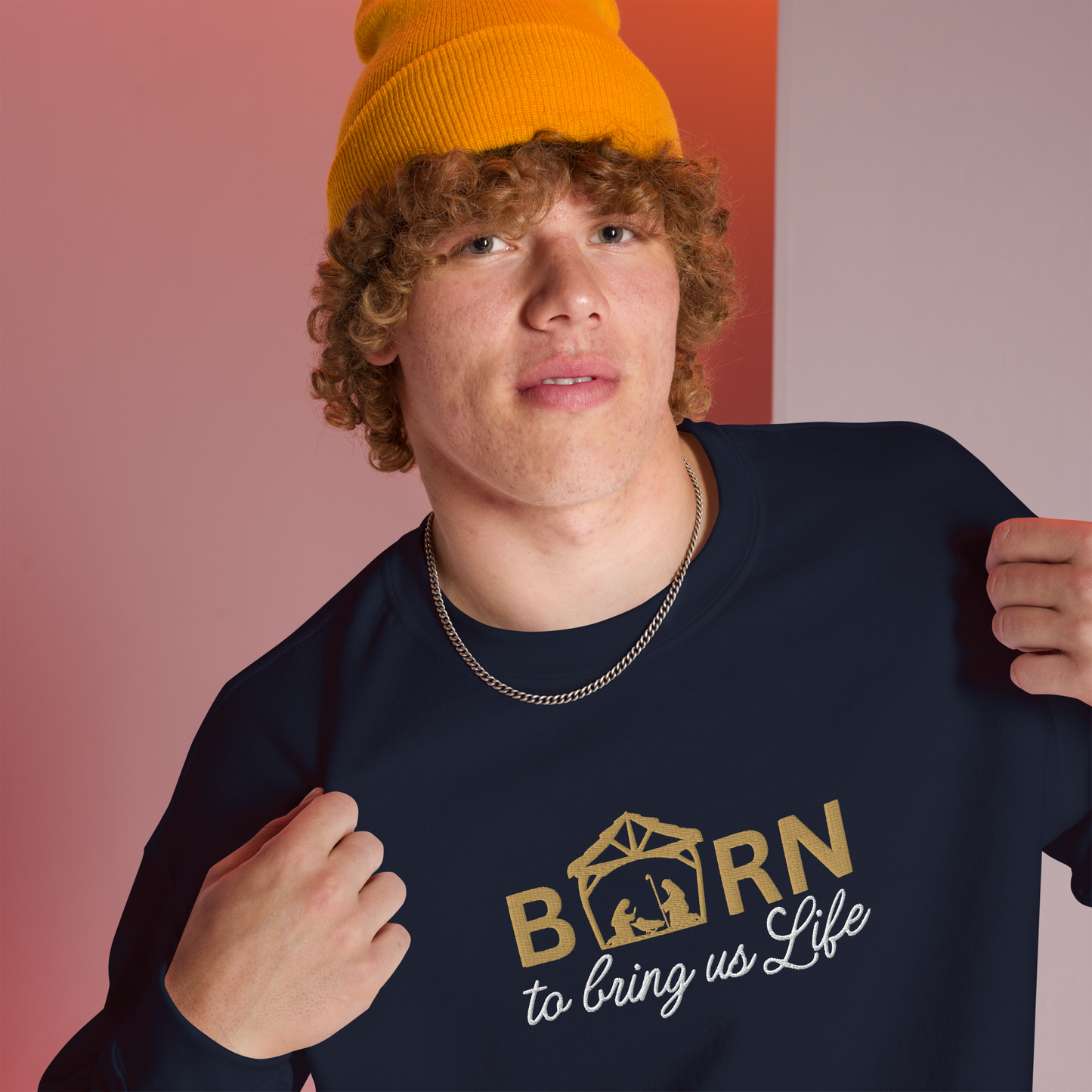 Embroidered Born To Bring Us Life Christmas Sweatshirt