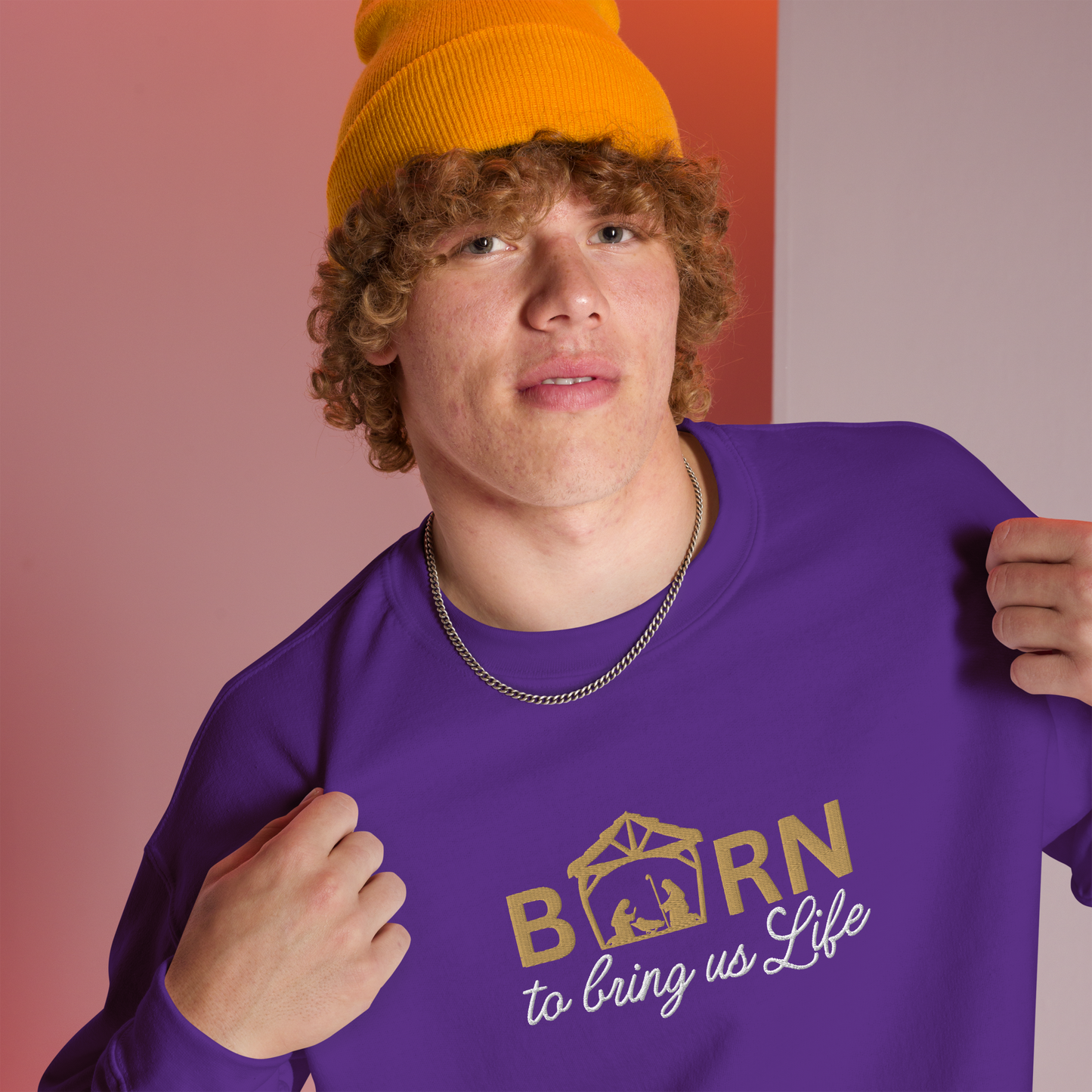 Embroidered Born To Bring Us Life Christmas Sweatshirt