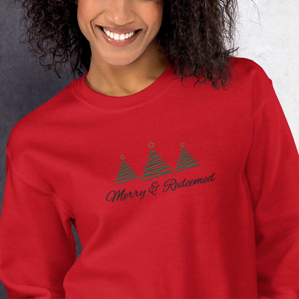 Embroidered Merry & Redeemed Christmas Sweatshirt