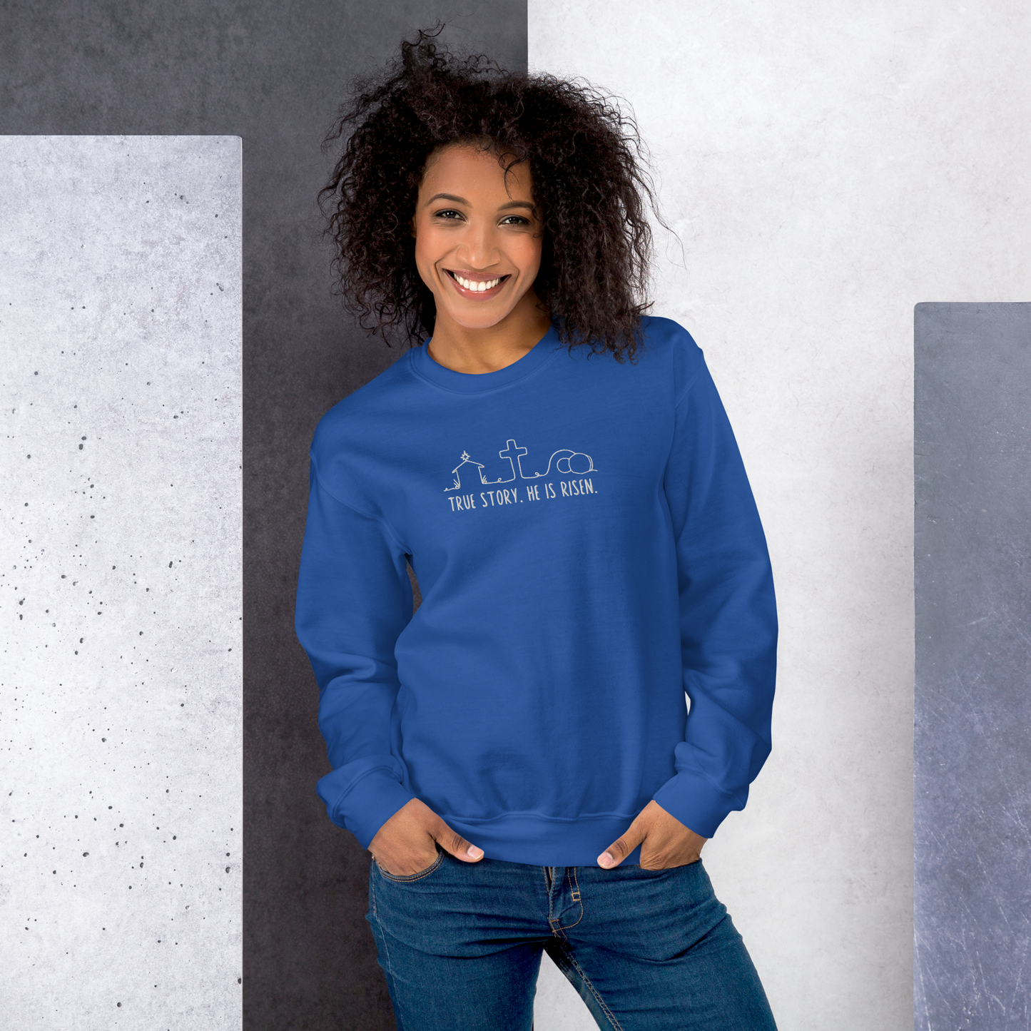 True Story He is Risen Embroidered Sweatshirt