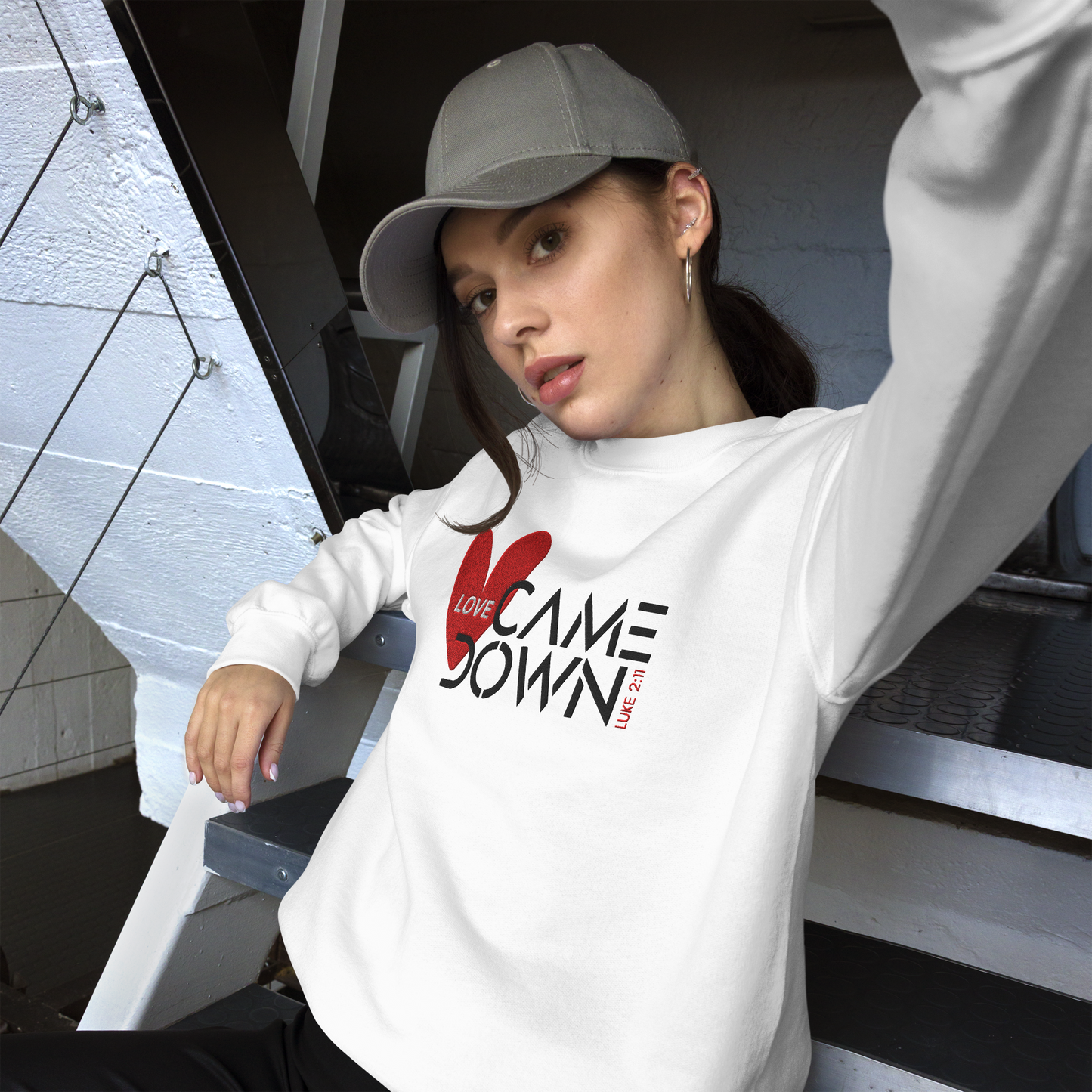 Love Came Down Luke 2:11 Embroidered Sweatshirt