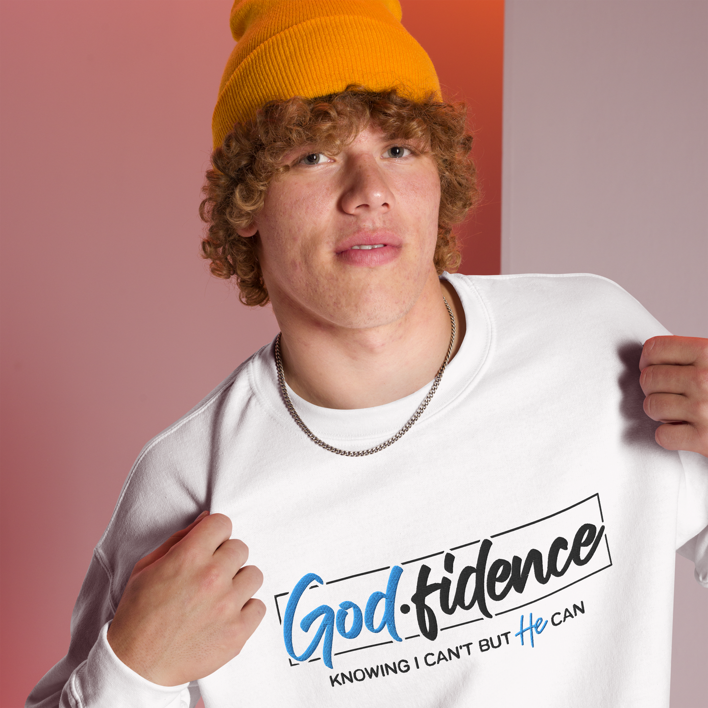 Godfidence Embroidered Sweatshirt – Knowing I Can't, But He Can