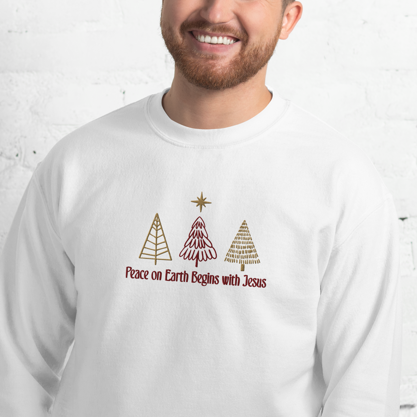 Embroidered Peace On Earth Begins With Jesus Sweatshirt