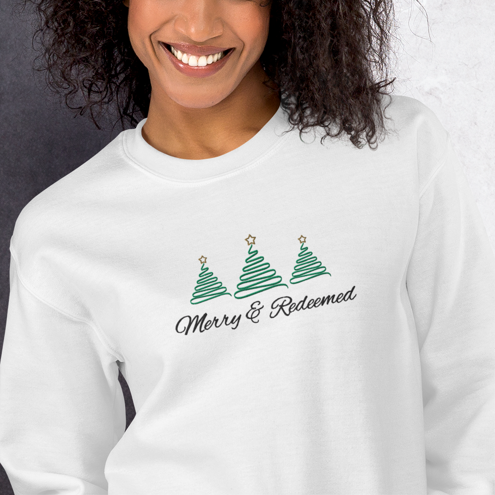 Embroidered Merry & Redeemed Christmas Sweatshirt