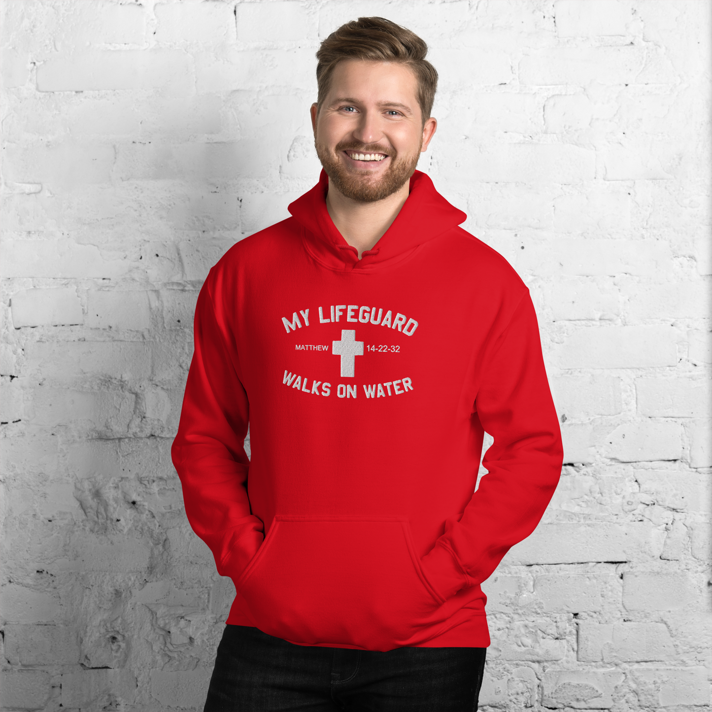 My Lifeguard Walks on Water Embroidered Hoodie