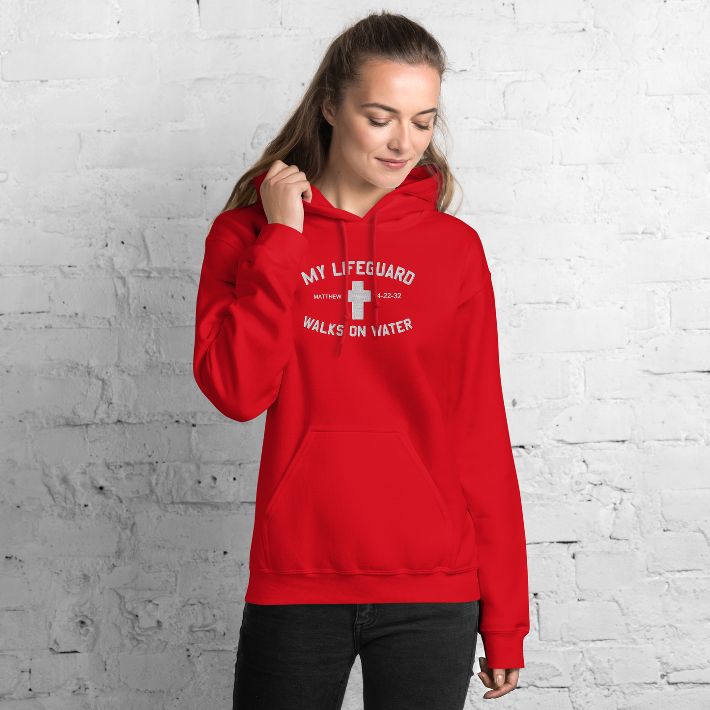 My Lifeguard Walks on Water Embroidered Hoodie