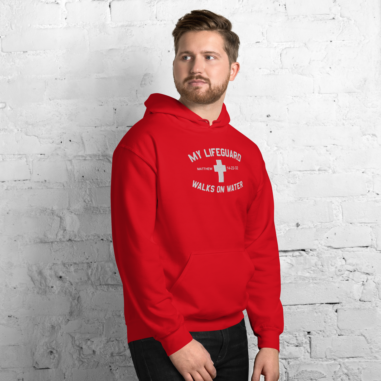 My Lifeguard Walks on Water Embroidered Hoodie