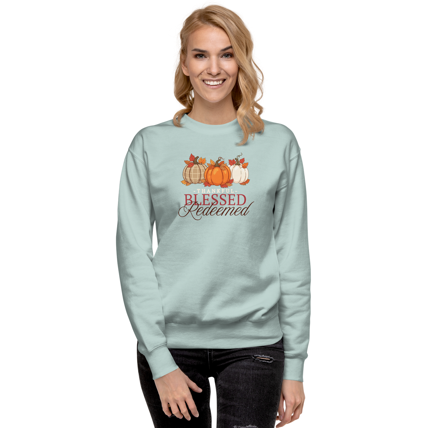 Thankful Blessed Redeemed Fall-Themed Sweatshirt