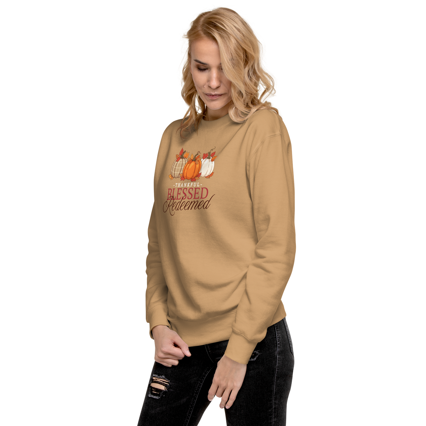 Thankful Blessed Redeemed Fall-Themed Sweatshirt