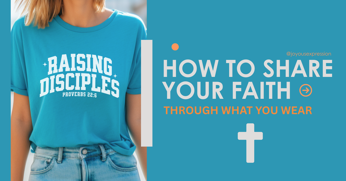 Woman wearing a Christian shirt with an inspiring message, symbolizing how to share faith through what you wear.