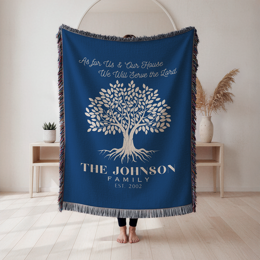 Personalized Christian Family Woven Blanket – Custom Christian Family Name Keepsake Blanket