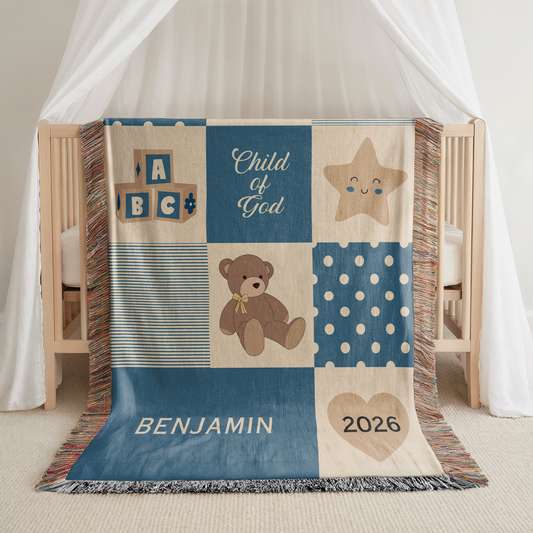 Personalized “Child of God” Christian Baby Woven Blanket - Baby Keepsake Blanket