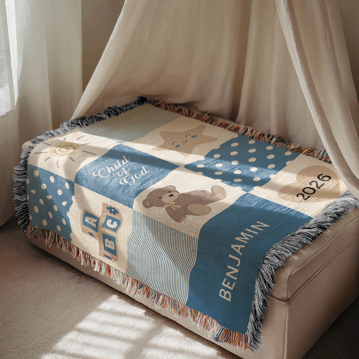Personalized “Child of God” Christian Baby Woven Blanket - Baby Keepsake Blanket