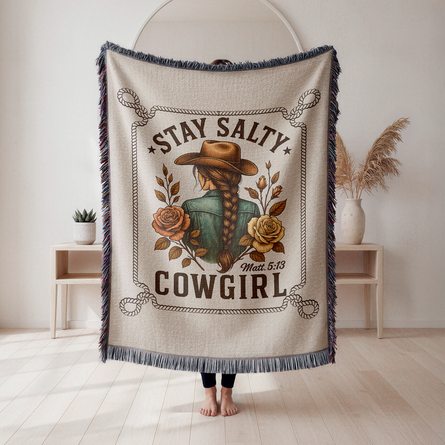 Stay Salty Christian Western Boho Woven Blanket