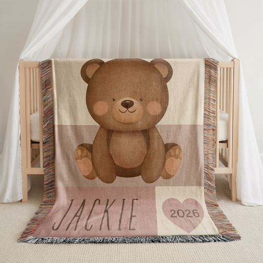 Personalized “Child of God” Christian Baby Woven Blanket - Personalized Baby Bear Blanket