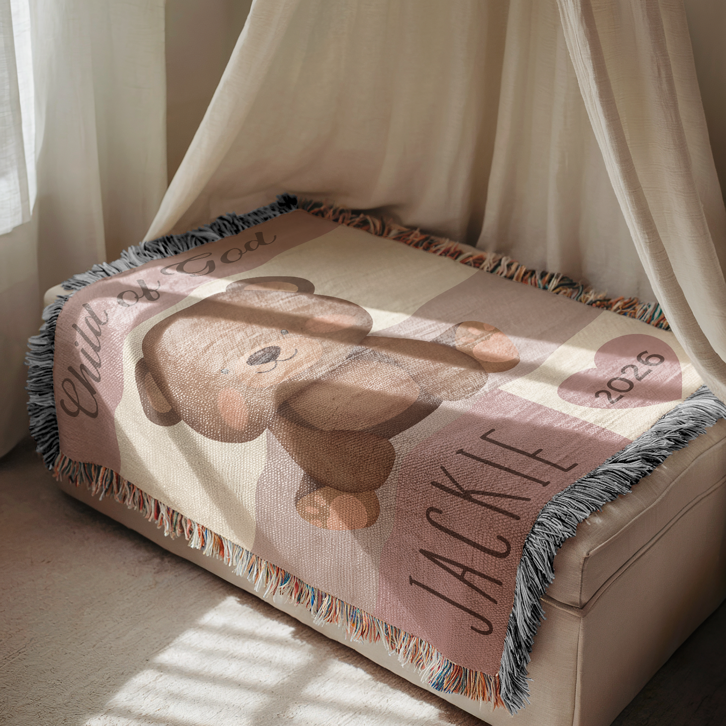 Personalized “Child of God” Christian Baby Woven Blanket - Personalized Baby Bear Blanket