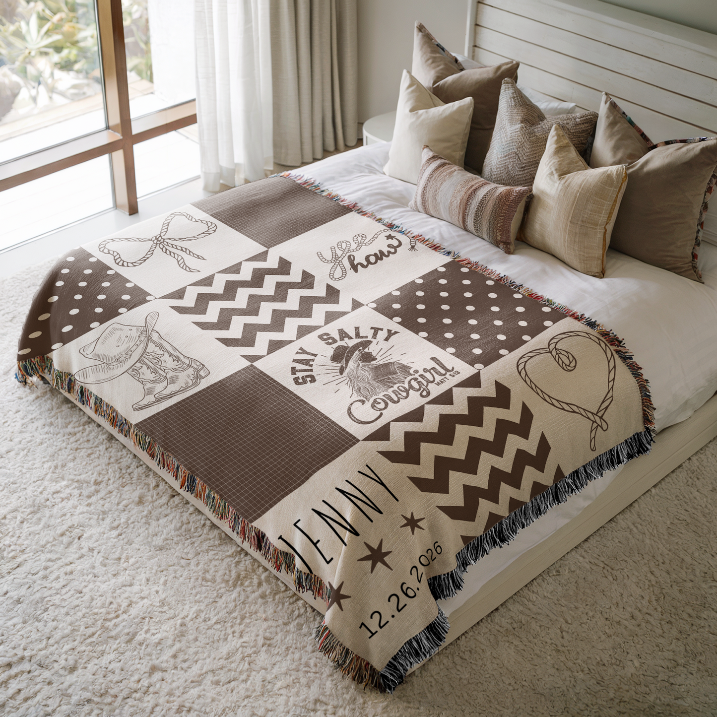 Personalized “Stay Salty Cowgirl” Christian Western Woven Blanket