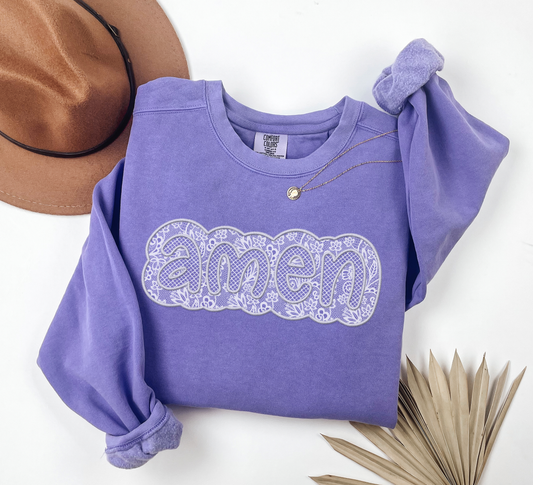 Amen Comfort Colors Sweatshirt - Printed Lace Design