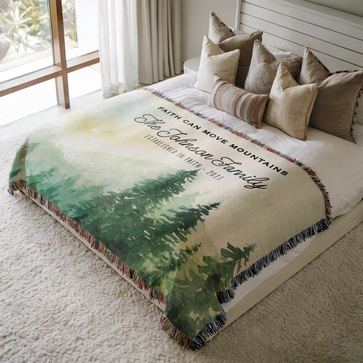Faith Can Move Mountains Personalized Christian Family Blanket
