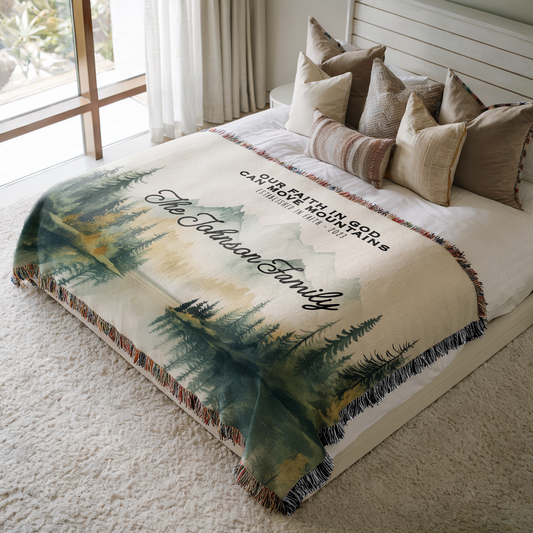 Our Faith in God Can Move Mountains Personalized Christian Family Blanket