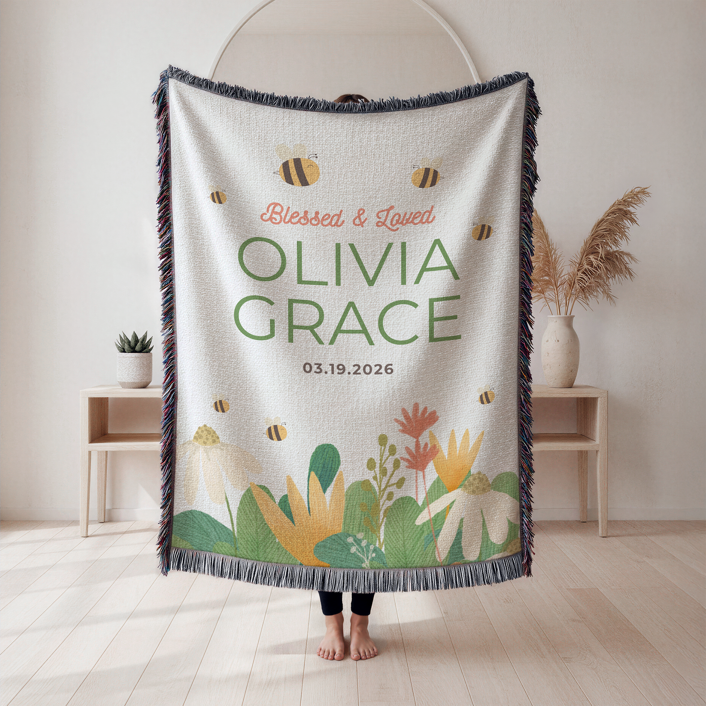 Personalized Christian Woven Blanket - Blessed & Loved